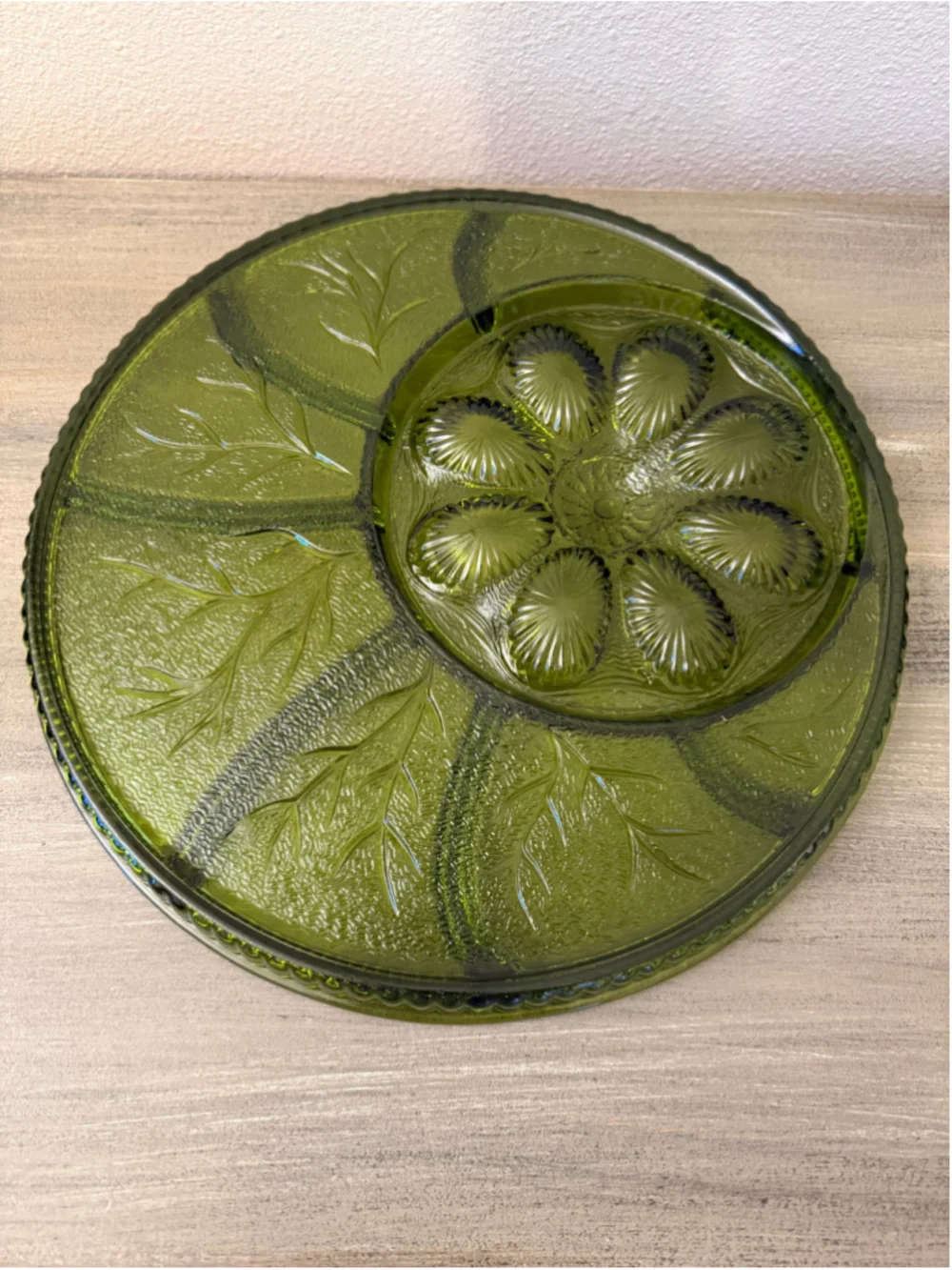 Indiana Glass Olive Green Tree of Life Deviled Egg & Relish Tray - Mint